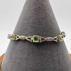 CJ Sterling Silver 925 Peridot Tennis Bracelet 6.75in Box Clasp 10.63g Thailand